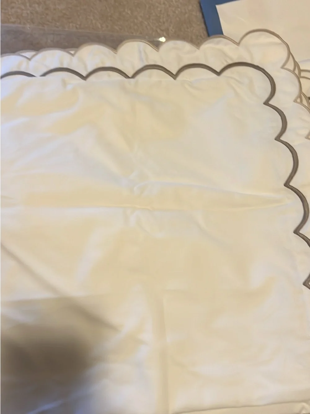 Matouk White and Taupe Scalloped Embroidered Pillow Sham